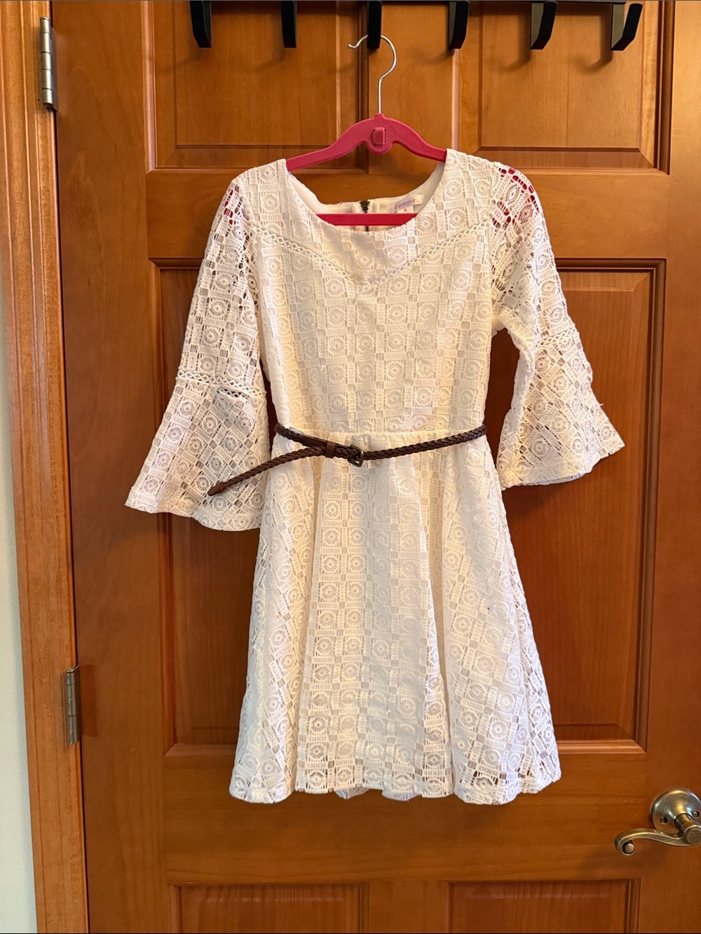 Xhilaration Ivory Lace Dress with Brown Braided Belt
